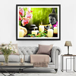 Orchidées Roses et Statue Bouddhiste Broderie Diamant