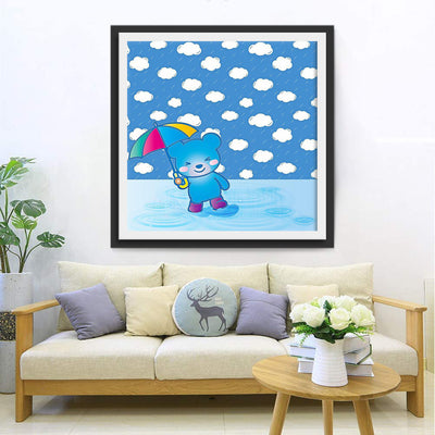Ours Bleu dans la Pluie Cartoon Broderie Diamant