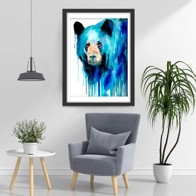 Ours Bleu de Peinture à l'Aquarelle Broderie Diamant