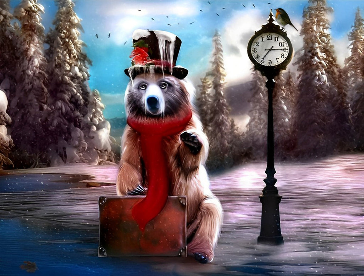 Ours Brun Attendant la Voiture Broderie Diamant