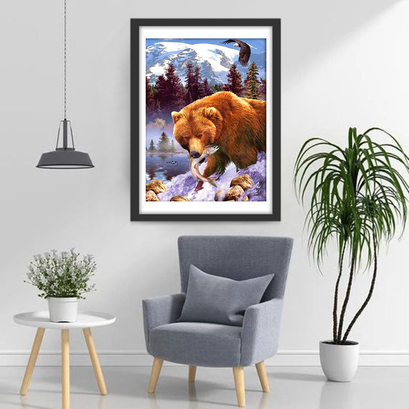 Ours Brun Chassant Broderie Diamant