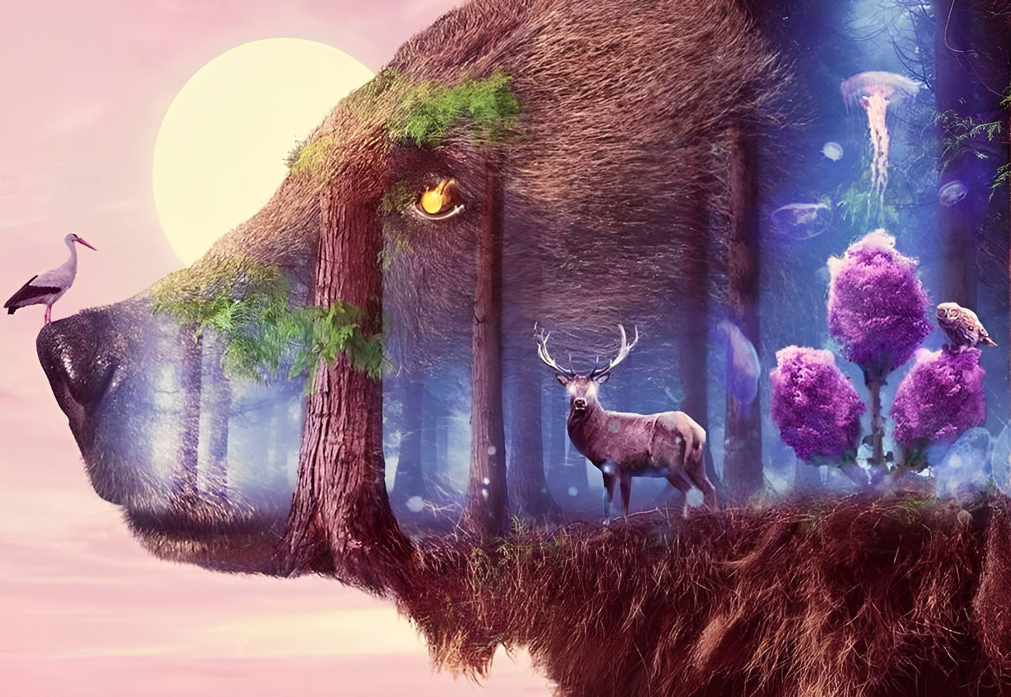 Ours Brun et la Forêt Broderie Diamant