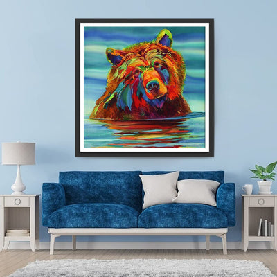 Ours Coloré dans l'Eau Broderie Diamant