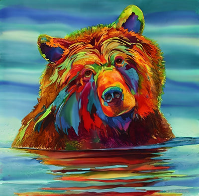 Ours Coloré dans l'Eau Broderie Diamant