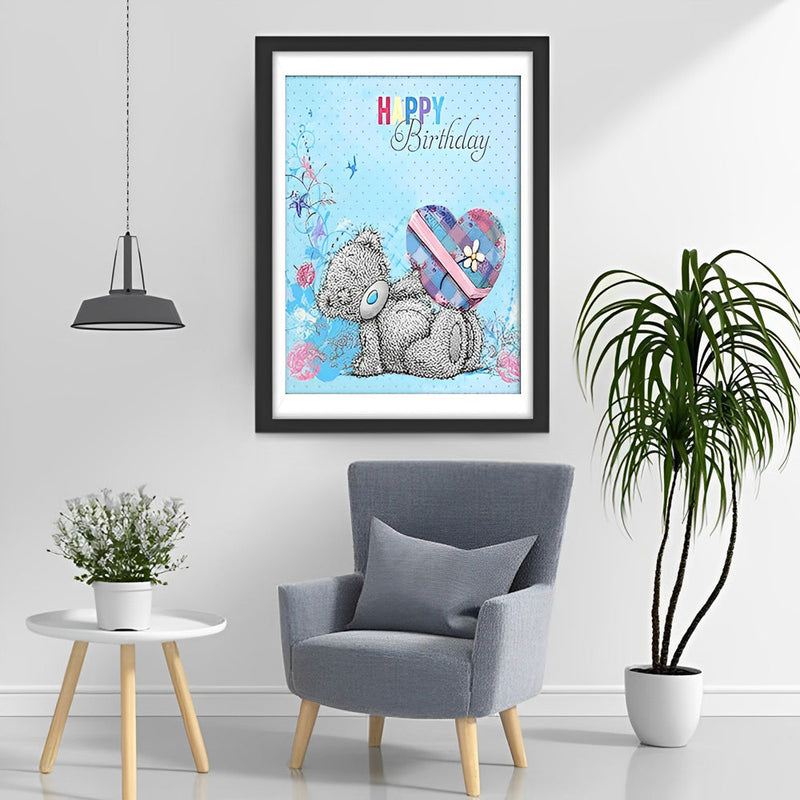 Ours Gris Joyeux Anniversaire Broderie Diamant