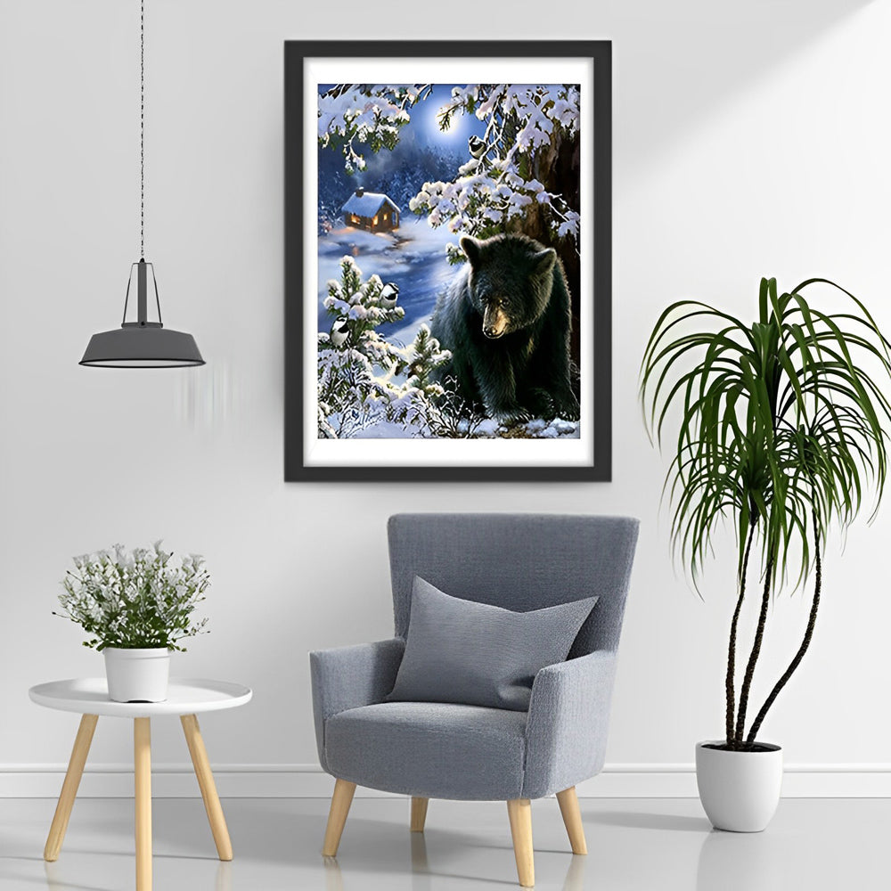 Ours Noir dans la Neige Broderie Diamant