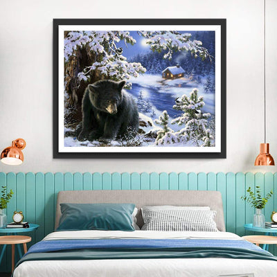 Ours Noir dans la Neige Broderie Diamant
