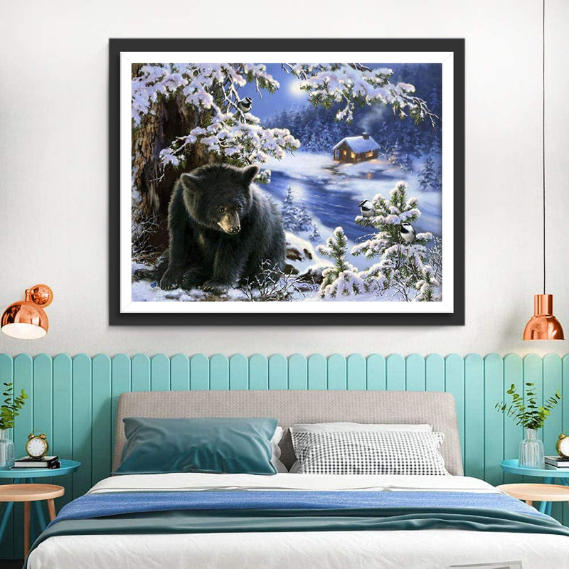Ours Noir dans la Neige Broderie Diamant