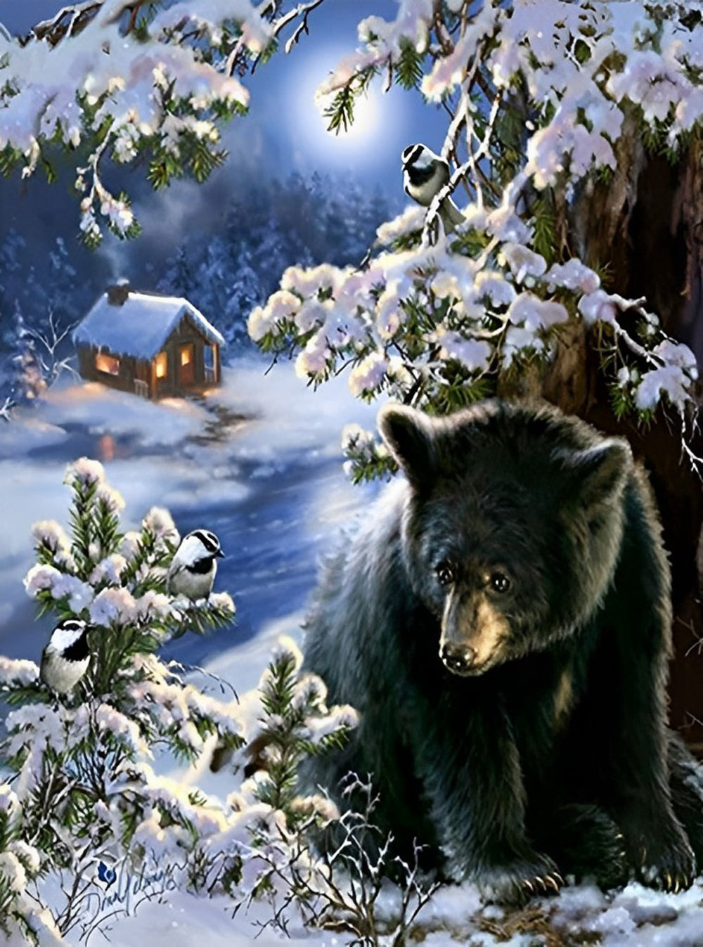 Ours Noir dans la Neige Broderie Diamant