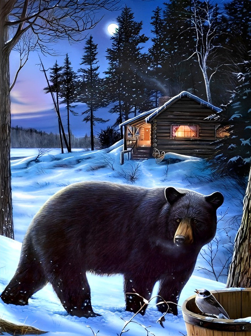 Ours Noir et Cabine Broderie Diamant