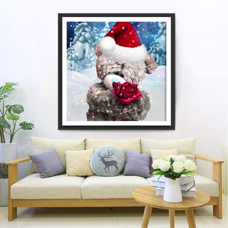 Ours Poupée et Rose Rouge de Noël Fête Broderie Diamant