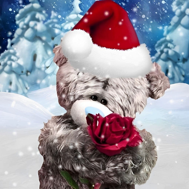 Ours Poupée et Rose Rouge de Noël Fête Broderie Diamant