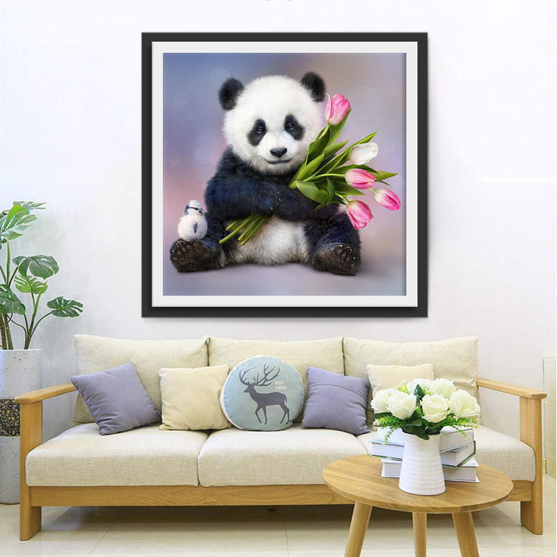 Panda et Tulipes Broderie Diamant