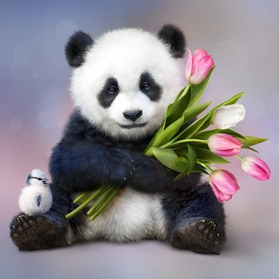 Panda et Tulipes Broderie Diamant