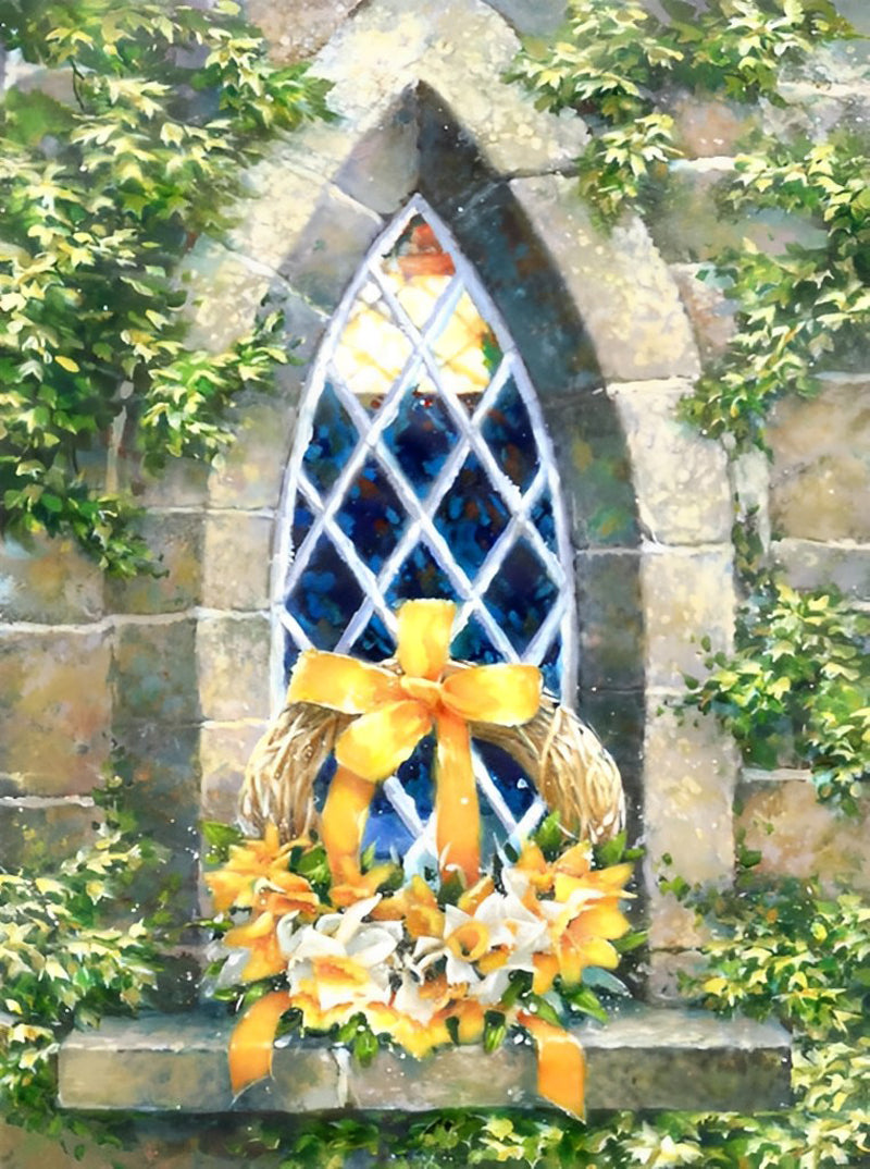 Panier de Fleurs Jaunes et Blanches Broderie Diamant