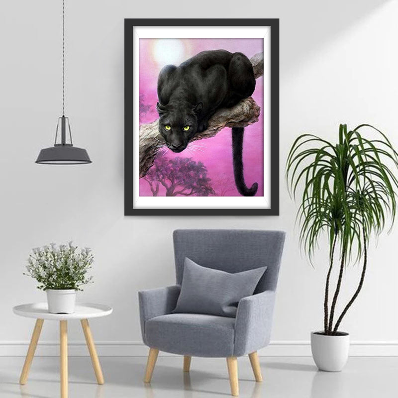 Panthère Noire dans l'Arbre Broderie Diamant