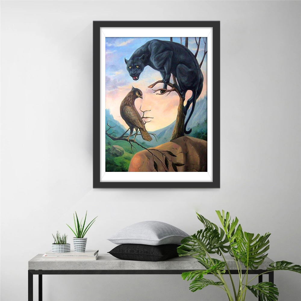 Panthère Noire et Femme Broderie Diamant