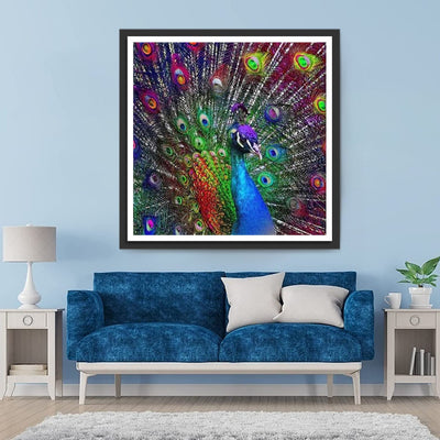 Paon Bleu à la Tête Violette Broderie Diamant