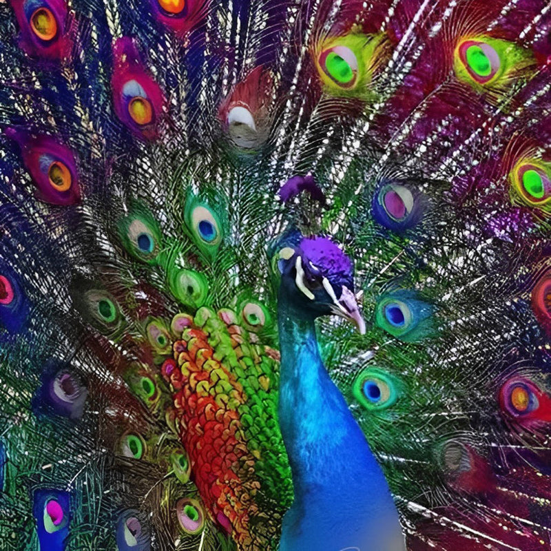 Paon Bleu à la Tête Violette Broderie Diamant