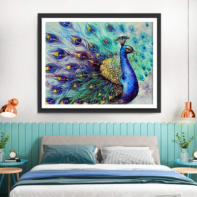 Paon Bleu Dessiné Broderie Diamant