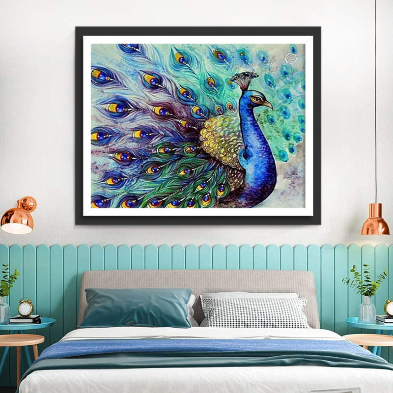 Paon Bleu Dessiné Broderie Diamant