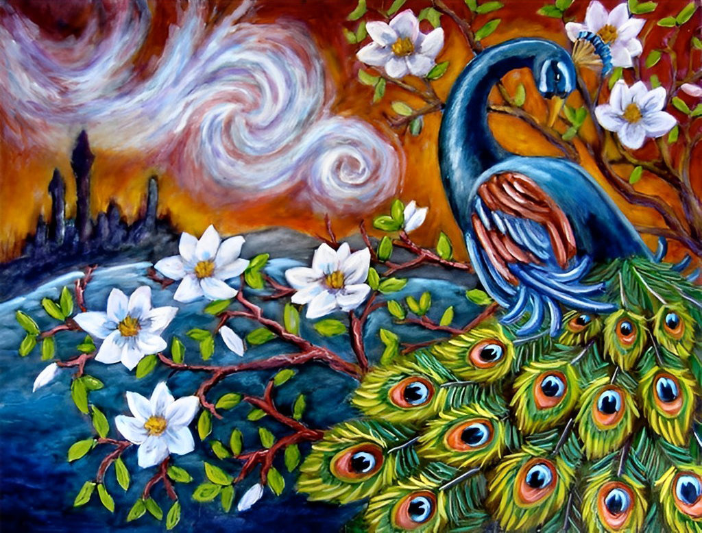 Paon Bleu et Château Broderie Diamant