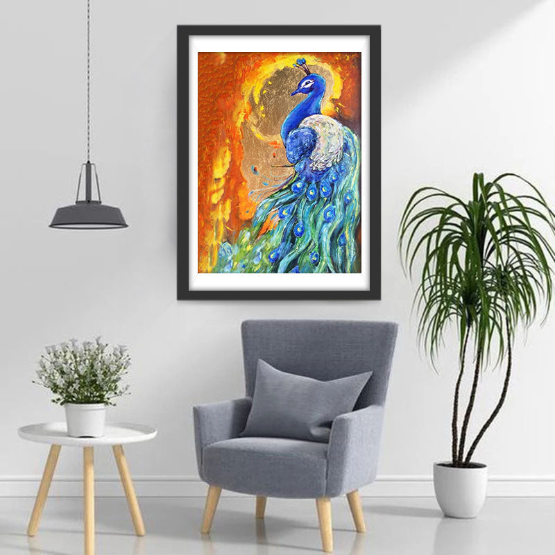 Paon Bleu et la Flamme Broderie Diamant