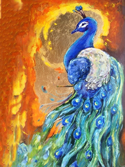 Paon Bleu et la Flamme Broderie Diamant