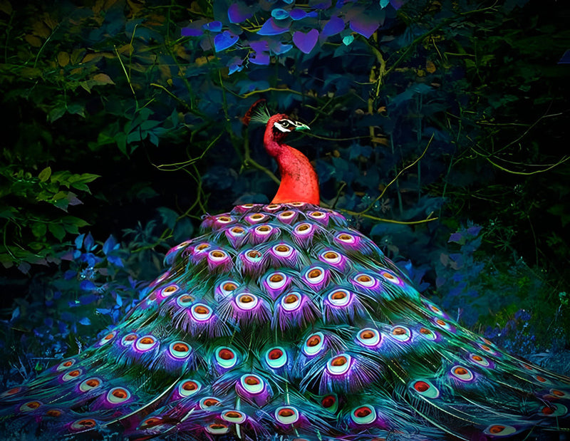 Paon Rouge dans la Nuit Broderie Diamant
