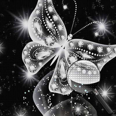 Papillon Blanc et Noir Broderie Diamant