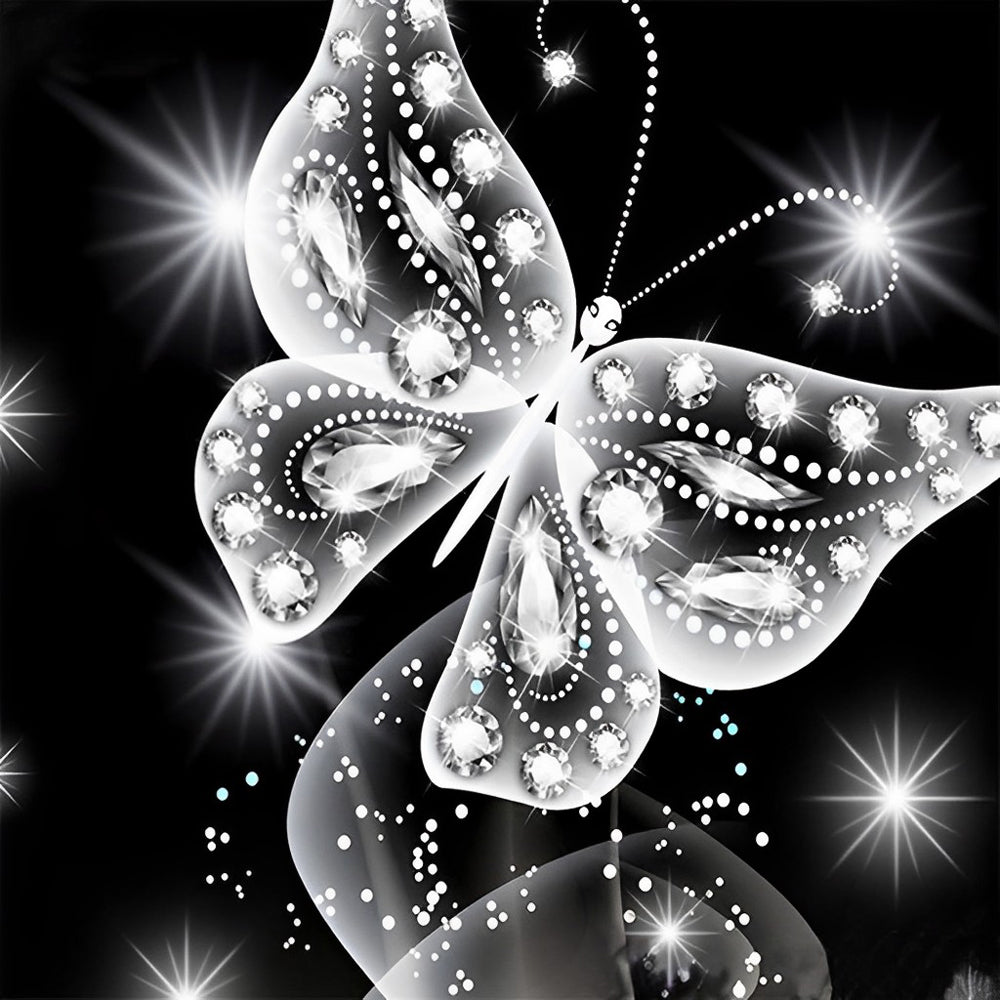 Papillon Blanc et Noir Broderie Diamant