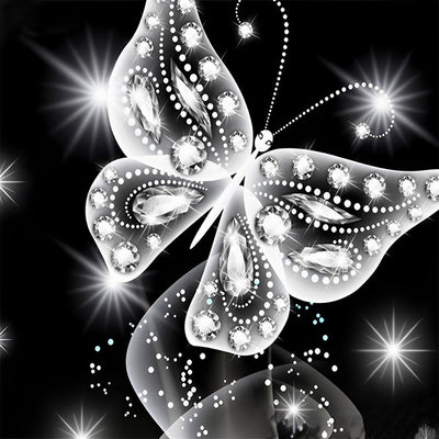 Papillon Blanc et Noir Broderie Diamant