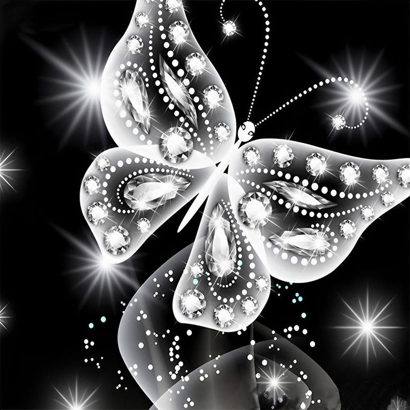 Papillon Blanc et Noir Broderie Diamant