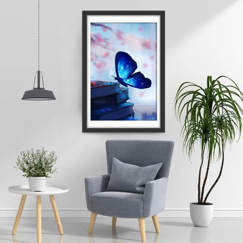 Papillon Bleu et Noir Lumineux Broderie Diamant