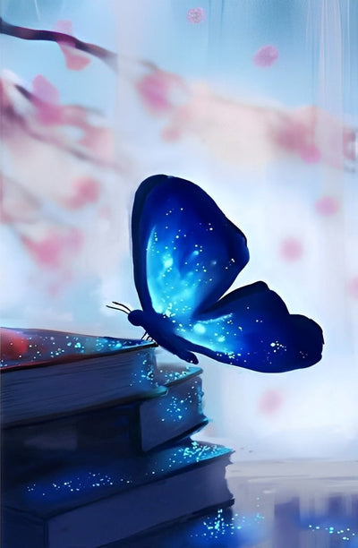 Papillon Bleu et Noir Lumineux Broderie Diamant