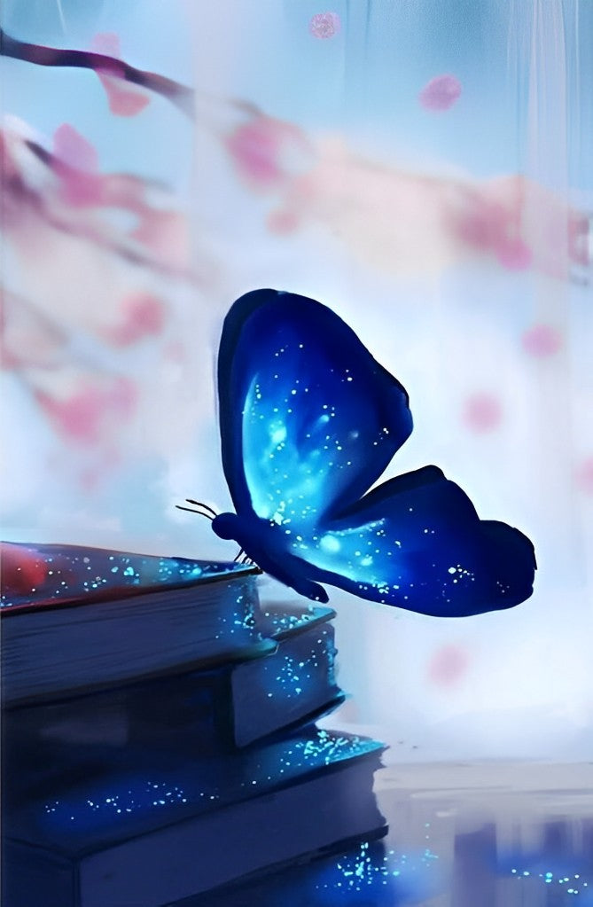 Papillon Bleu et Noir Lumineux Broderie Diamant