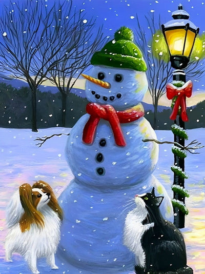 Papillon Chien, Chat et Bonhomme de Neige Broderie Diamant