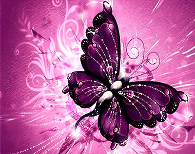 Papillon de Rose Foncé Broderie Diamant
