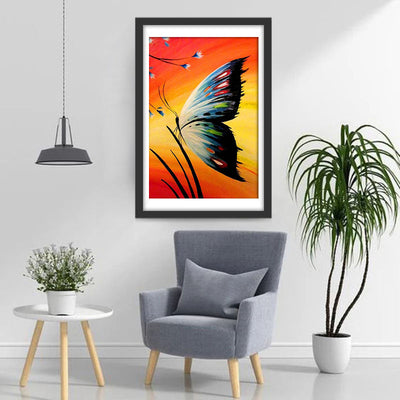 Papillon Dessiné et les Nuages Rouges Broderie Diamant
