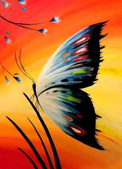 Papillon Dessiné et les Nuages Rouges Broderie Diamant