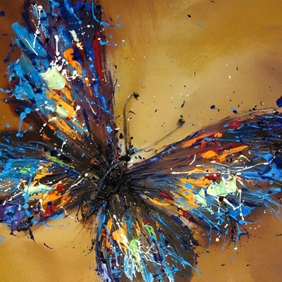 Papillon en Couleurs Bleu et Orange Broderie Diamant