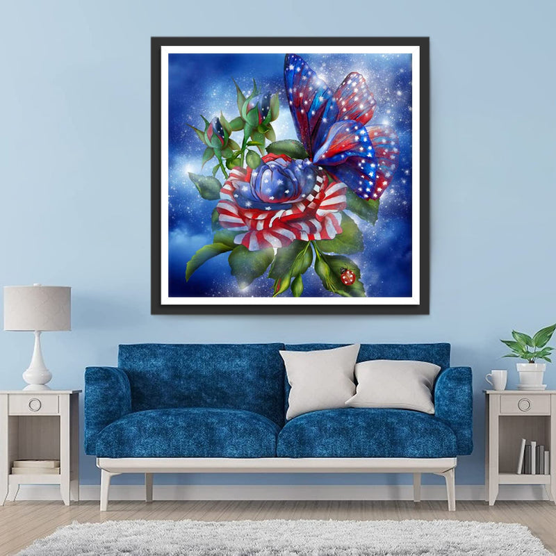 Papillon et Fleur aux Etats-Unis Broderie Diamant