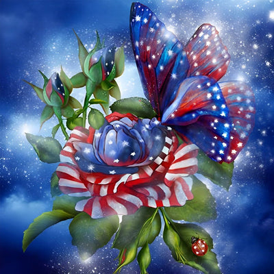 Papillon et Fleur aux Etats-Unis Broderie Diamant