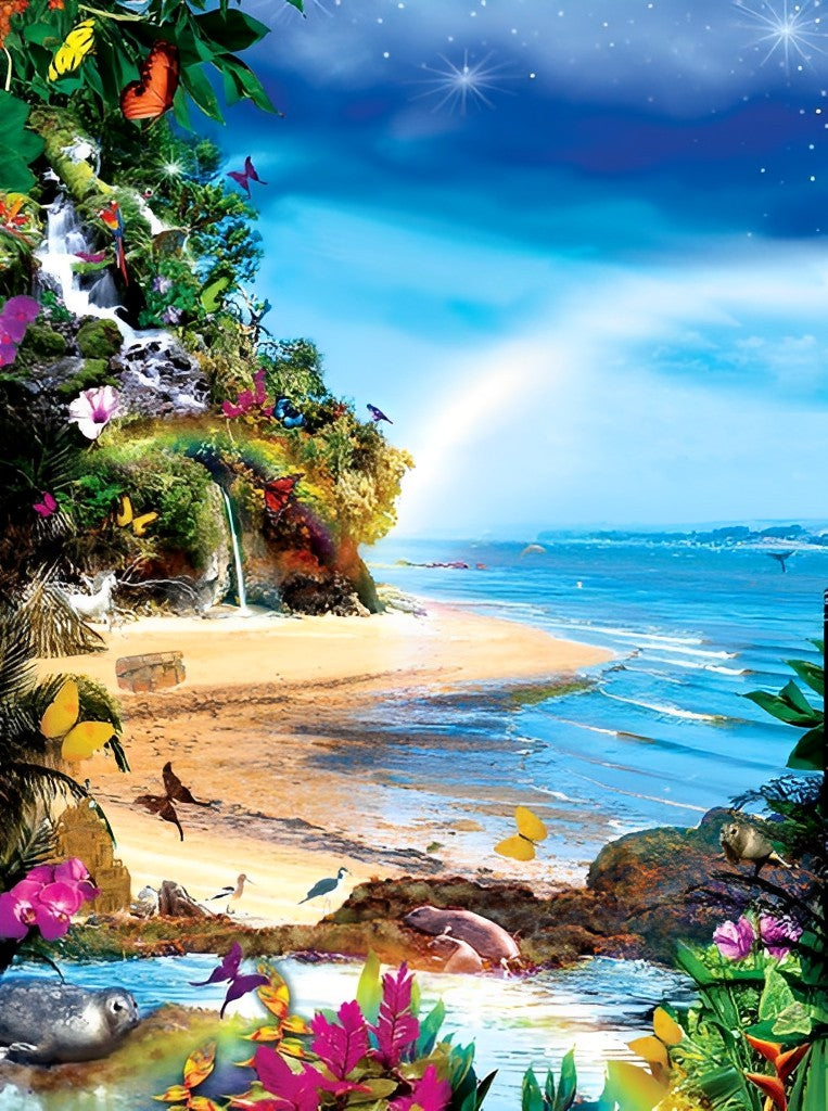 Papillon et la Plage Broderie Diamant