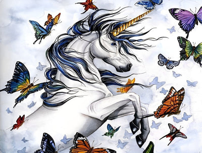 Papillon et Licorne Blanche Broderie Diamant
