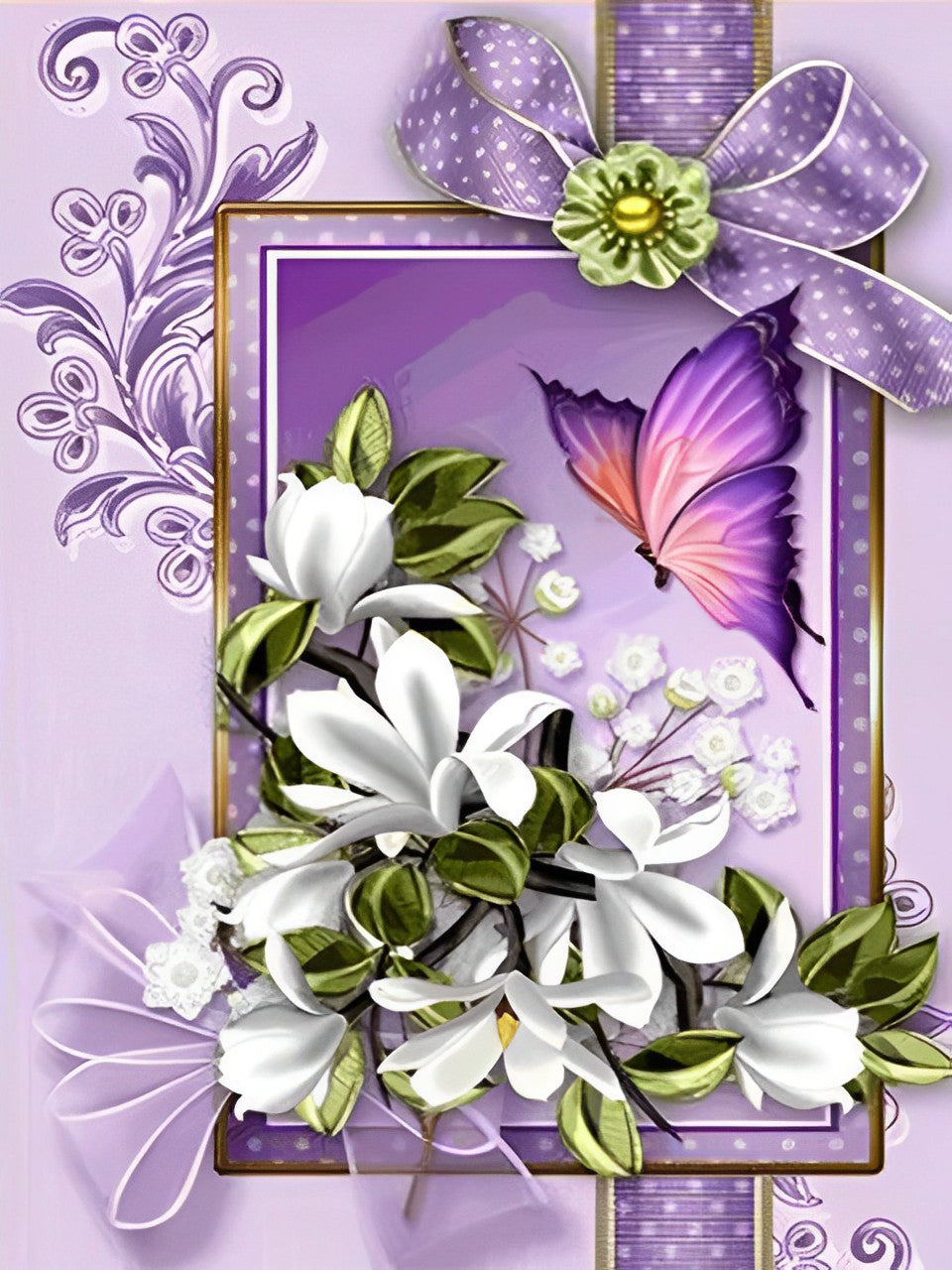 Papillon et Miroir Violet Broderie Diamant