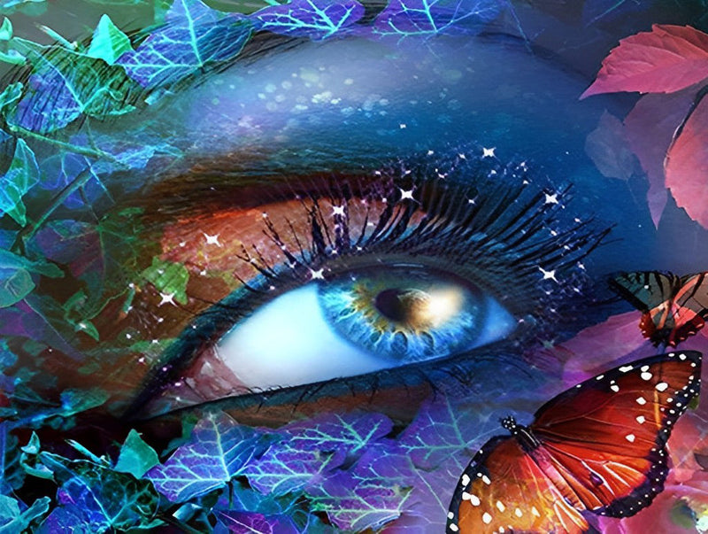 Papillon et Oeil Bleu Broderie Diamant