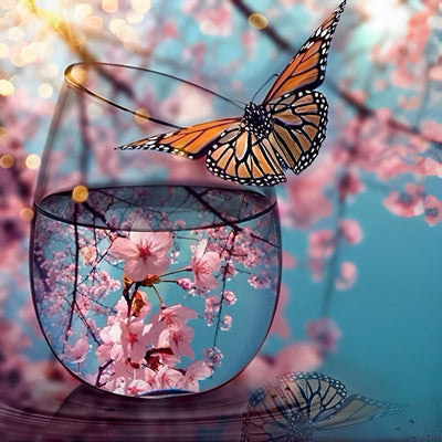 Papillon et Verre Broderie Diamant