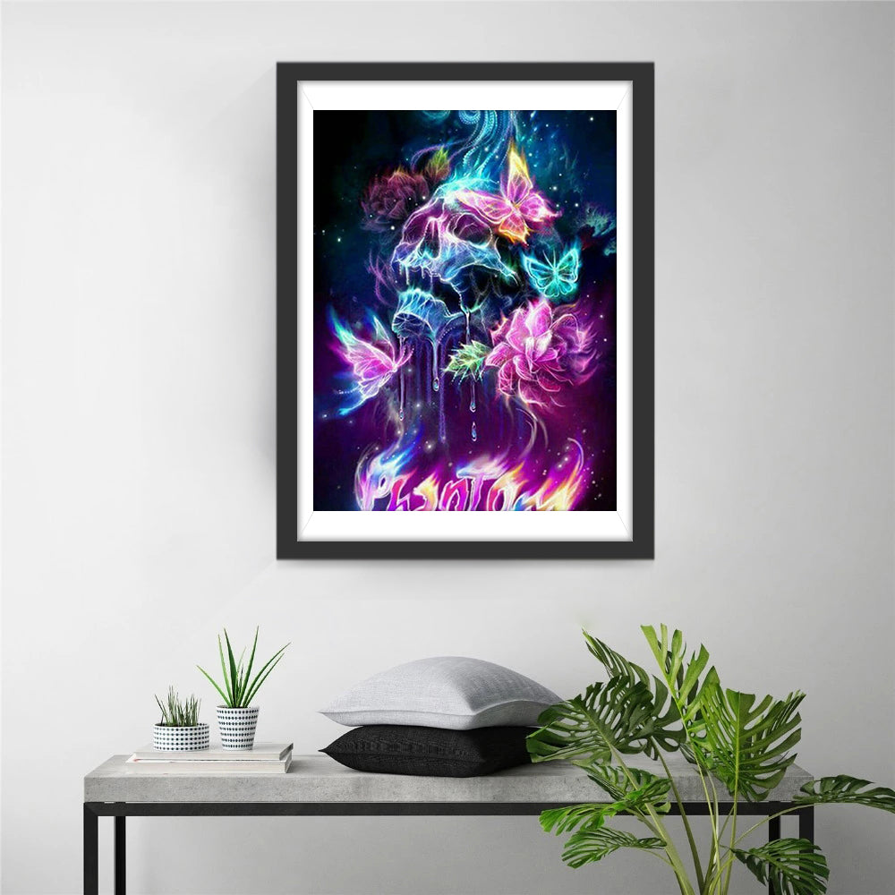 Papillon Fantôme et Crâne Populaire Broderie Diamant