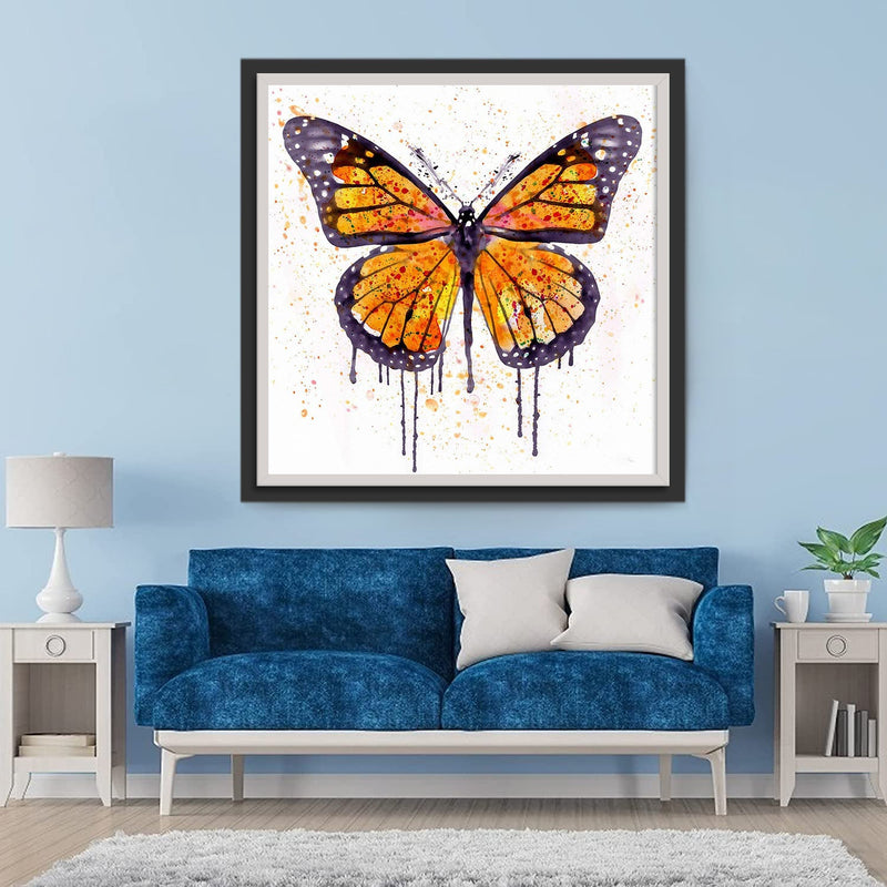 Papillon Orange et Noir Broderie Diamant